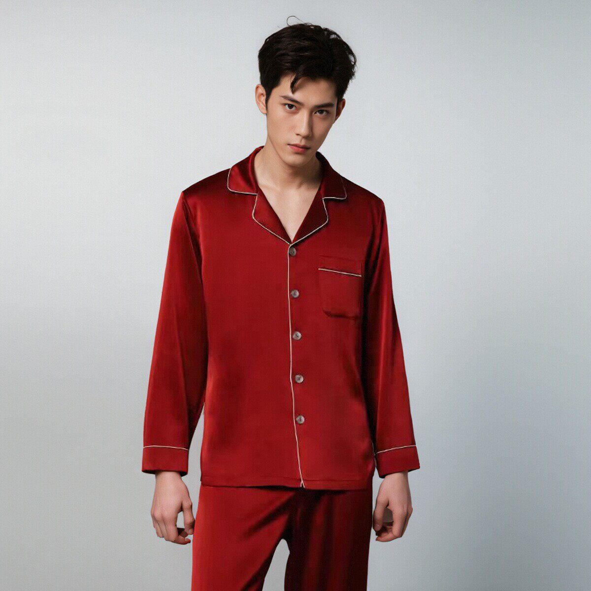 Mens Long-sleeve Long-pants Silk Pajama Set photo 7