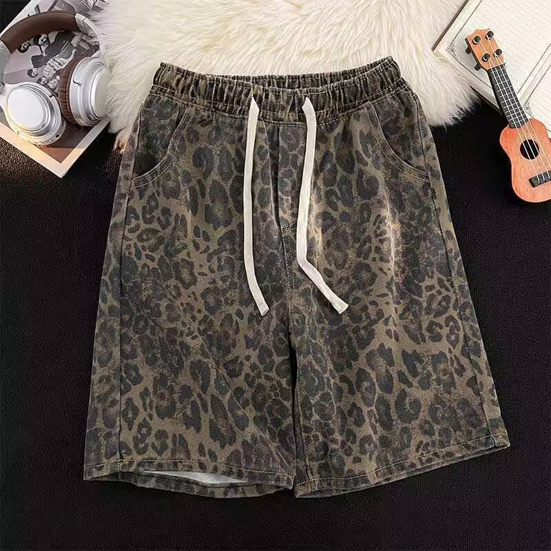 Men's Casual Leopard-print Elastic-waist Shorts photo 6