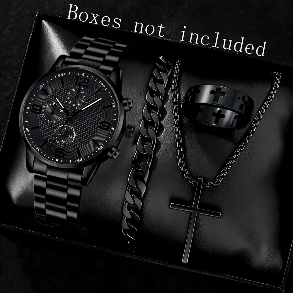 Three-Eye Digital Mens Watch Bracelet And Necklace Set photo 4