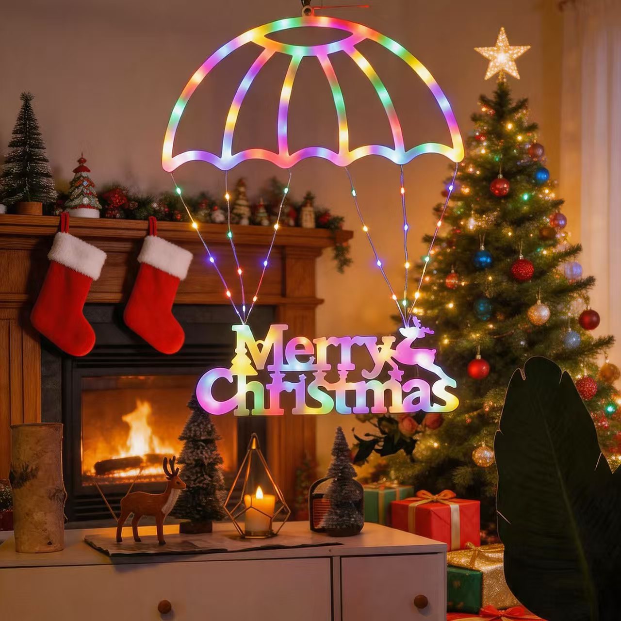 Santa Claus Parachute Light Christmas Atmosphere Decoration Light photo 7