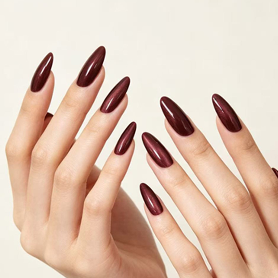 Wine-red Glassy Atmospheric Cat-eye Press-on Nails photo 1