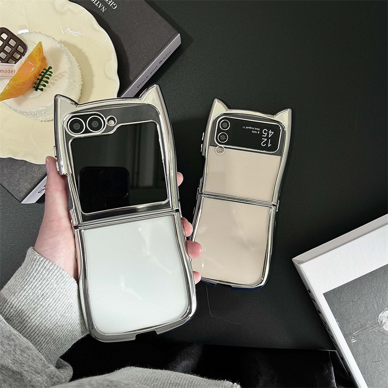 Ins Electroplating Edge Cat Ear Transparent Folding Phone Case photo 6