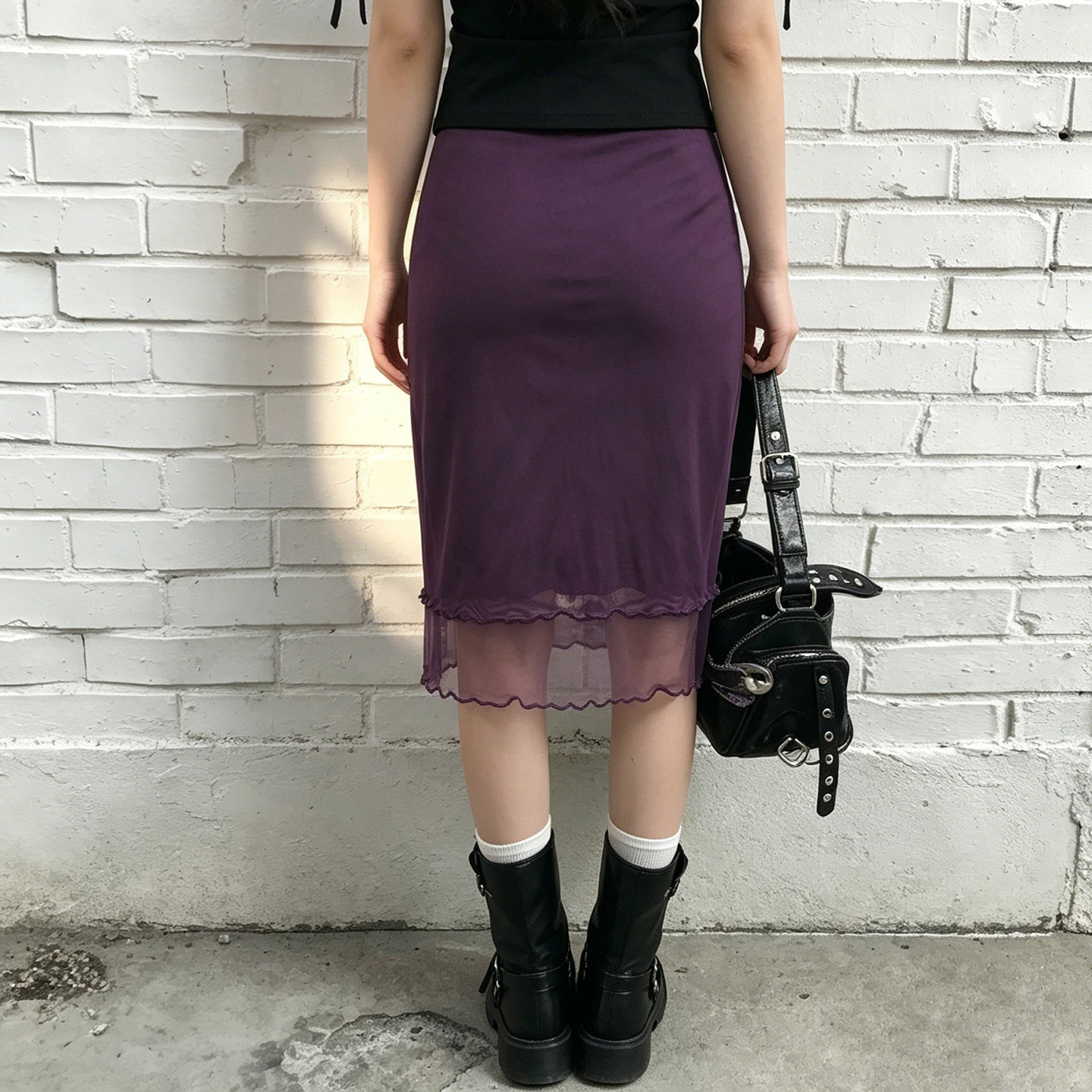 Vintage Purple Mesh-Patchwork Low-Waist Skirt For Women photo 4