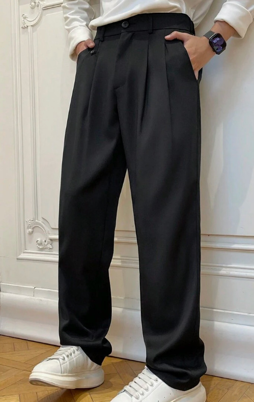 Mens Casual Versatile Solid-color Suit Pants Relaxed Fit photo 3