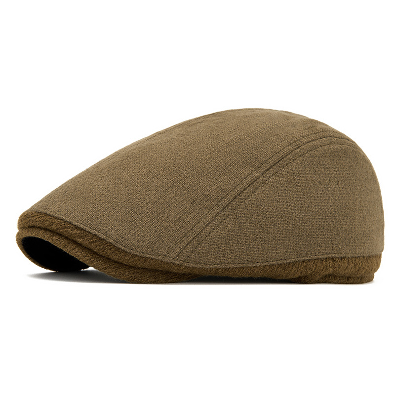 Wool Color-Block Simple Fleece-Lined Warm Retro Newsboy Cap photo 3