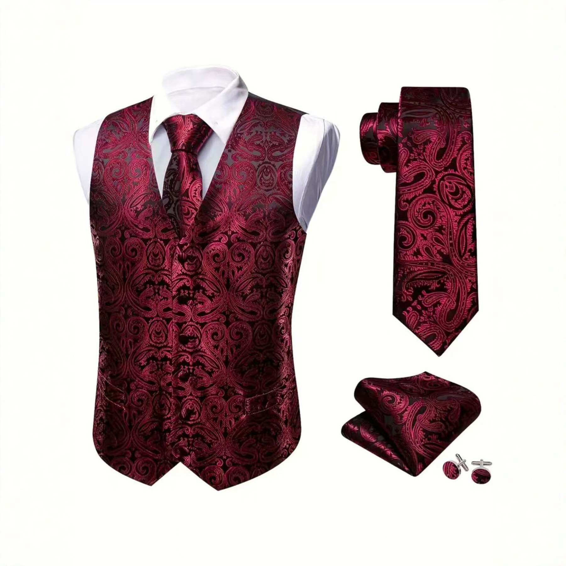 Men's Vest Set With Tie, Pocket Square, And Cufflinks Included photo 8