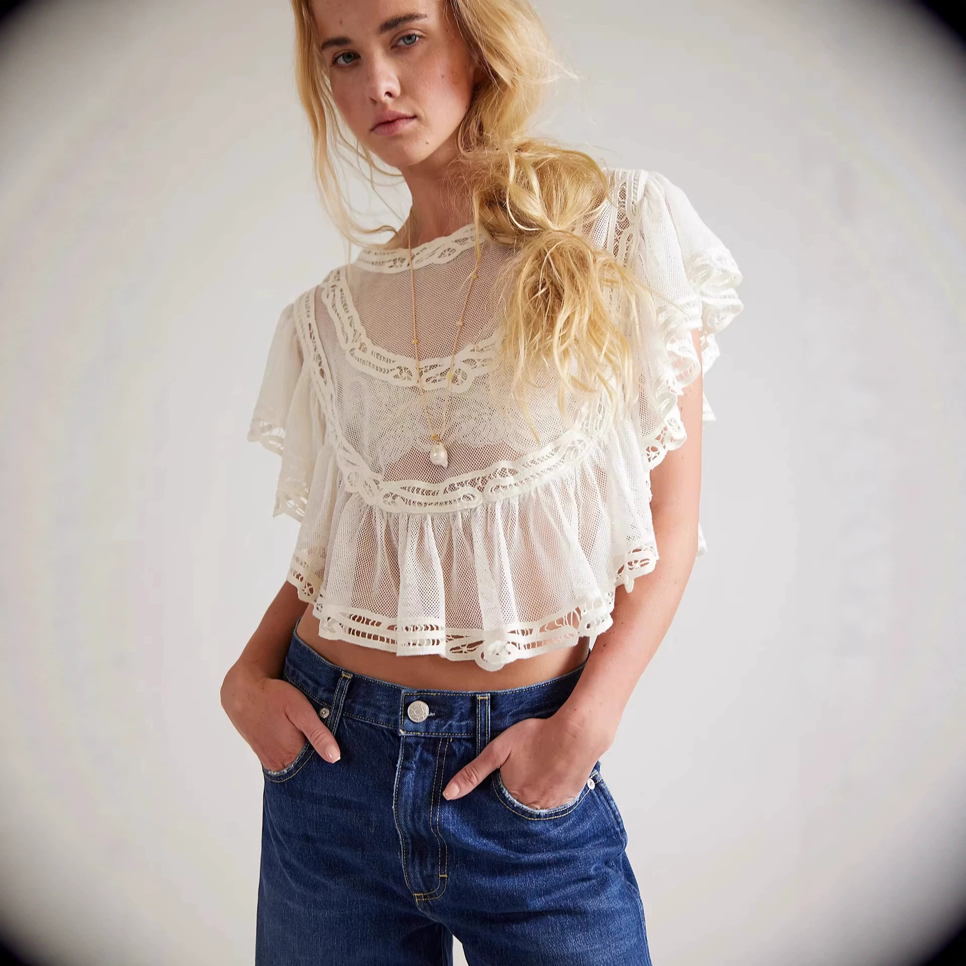 Long-sleeve Knitted Hollow-out Top With Tie-up Details photo 7