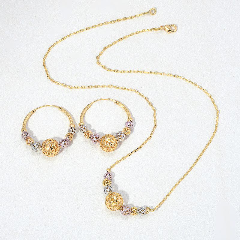 Multicolor Cutout Round Beads Necklace And Earrings Suite Necklace Jewelry photo 1