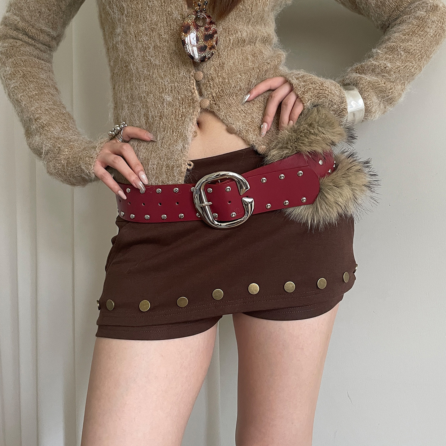 Retro Niche Punk-style Fur Patchwork Belt For Women photo 6