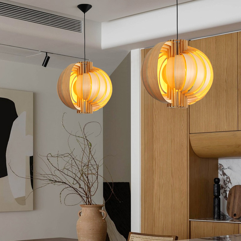 New Chinese-style Creative Wood Veneer Chandelier photo 5