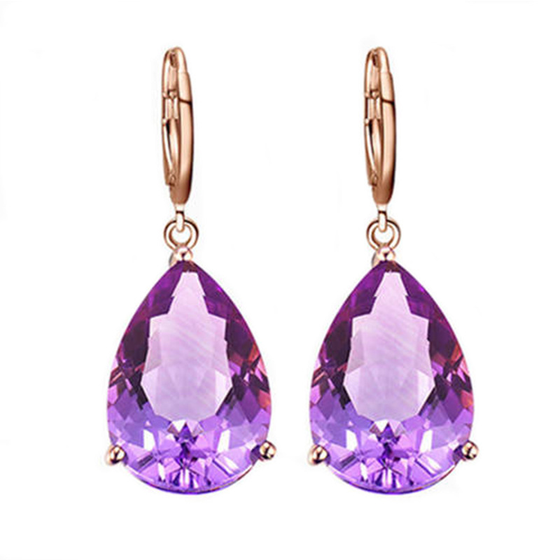 Quality Ear Hook Purple Gemstone Diamond Ring Rose Gold Collarbone Necklace Set photo 7