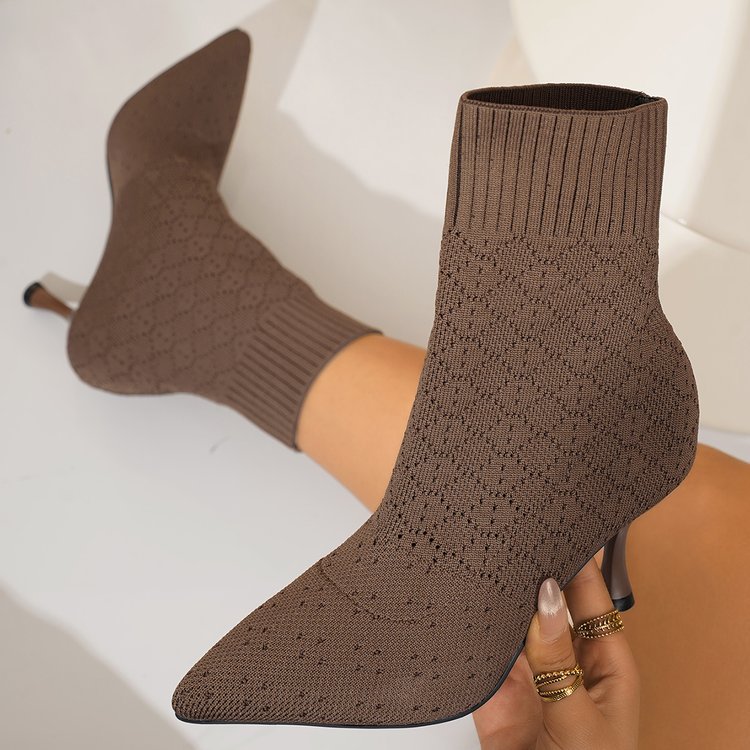 Pointed-toe Stiletto Heel Knitted Stretch Boots For Women photo 6