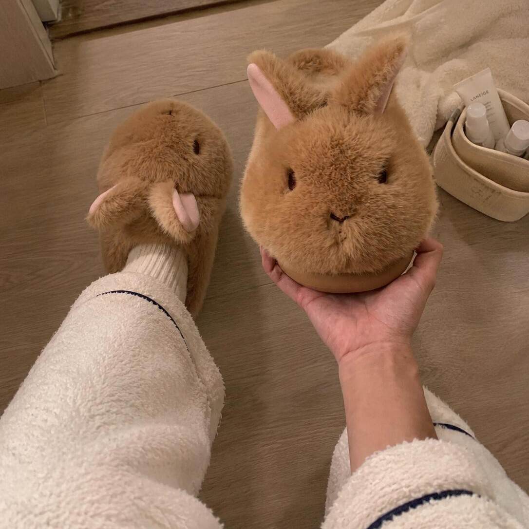 Cute Fluffy Bunny Warm Padded Cotton Slippers For Women photo 4