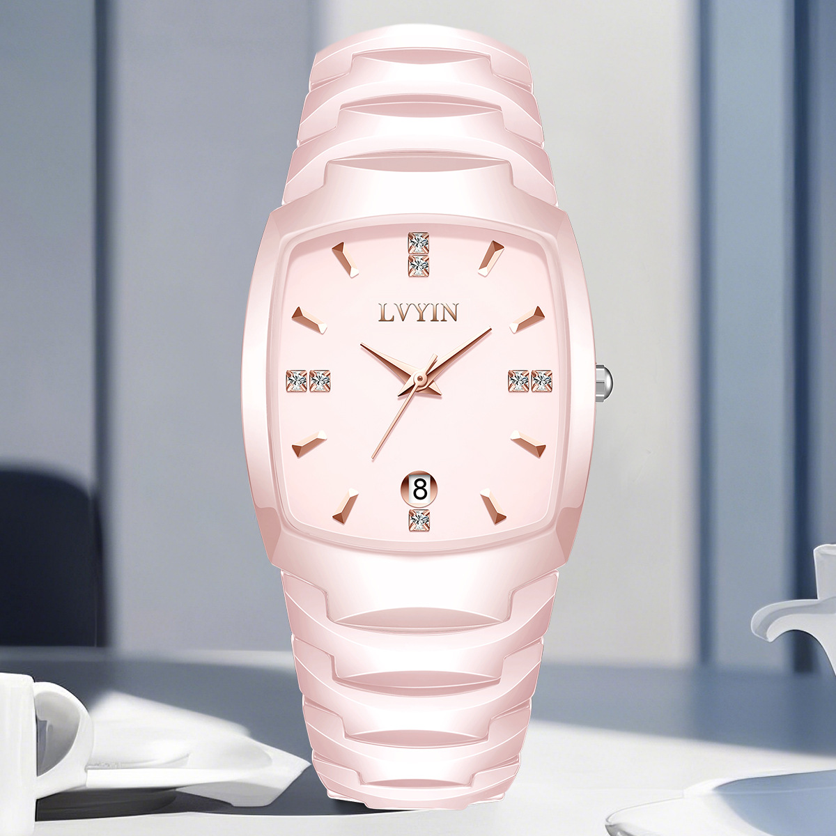 Barrel-shaped Best-selling Waterproof Ceramic Quartz Watchmens And Womens Timepieces photo 6