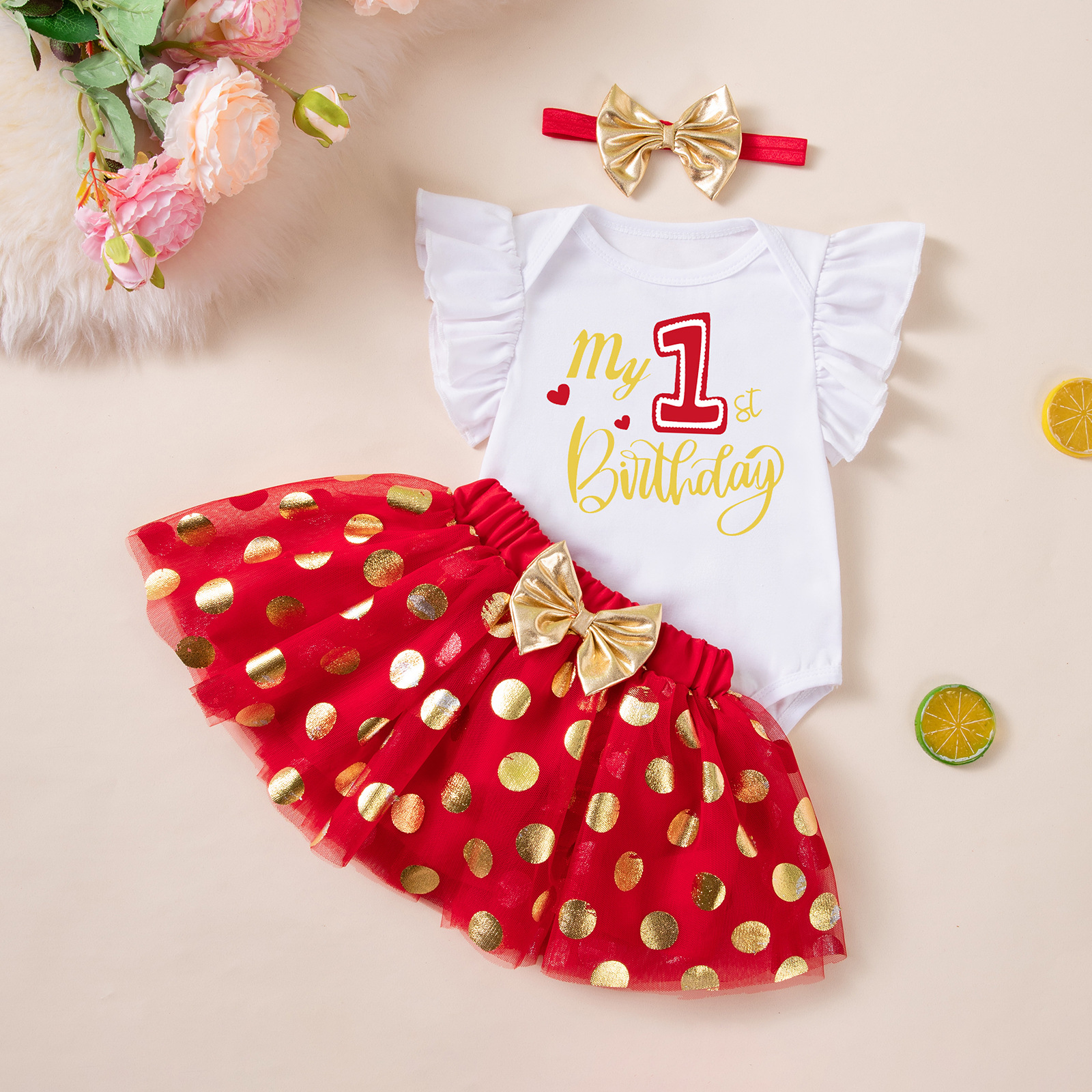 Girls' Puff-Sleeve Polka-Dot Dress Set photo 8