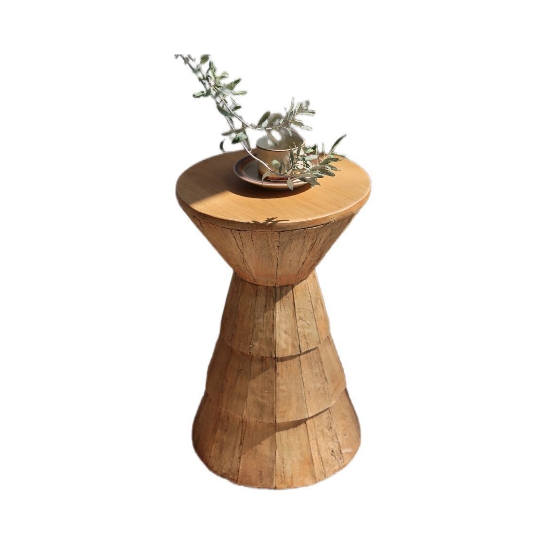 Round Minimalist Side Table Living Room Synthetic Rattan photo 4