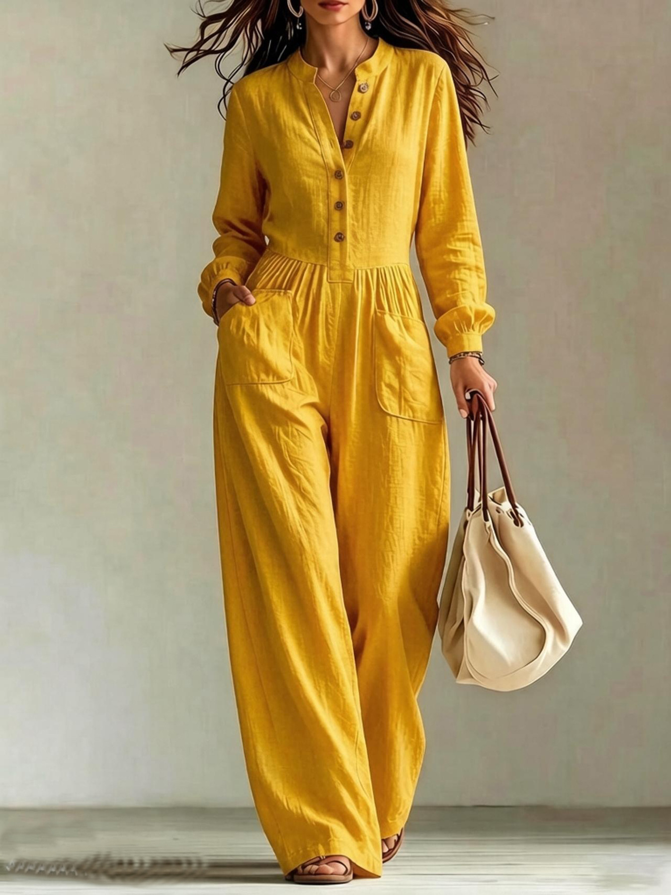 Jumpsuit With Buttons Waist-cinching Design And Pockets photo 6