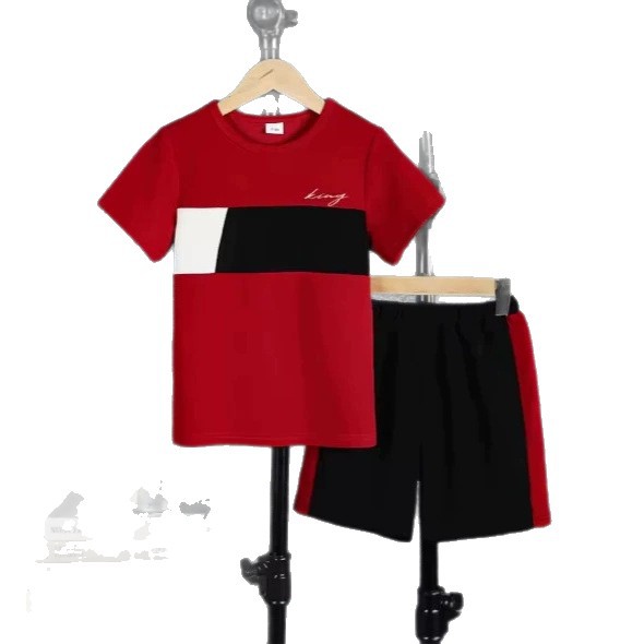 Mens Casual Color-block Short-sleeve T-shirt And Shorts Set photo 2