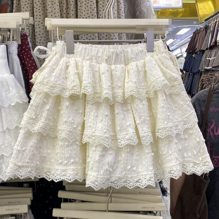 Short Lace-trimmed High-waisted Cake-style Puffy Skirttrendy photo 5