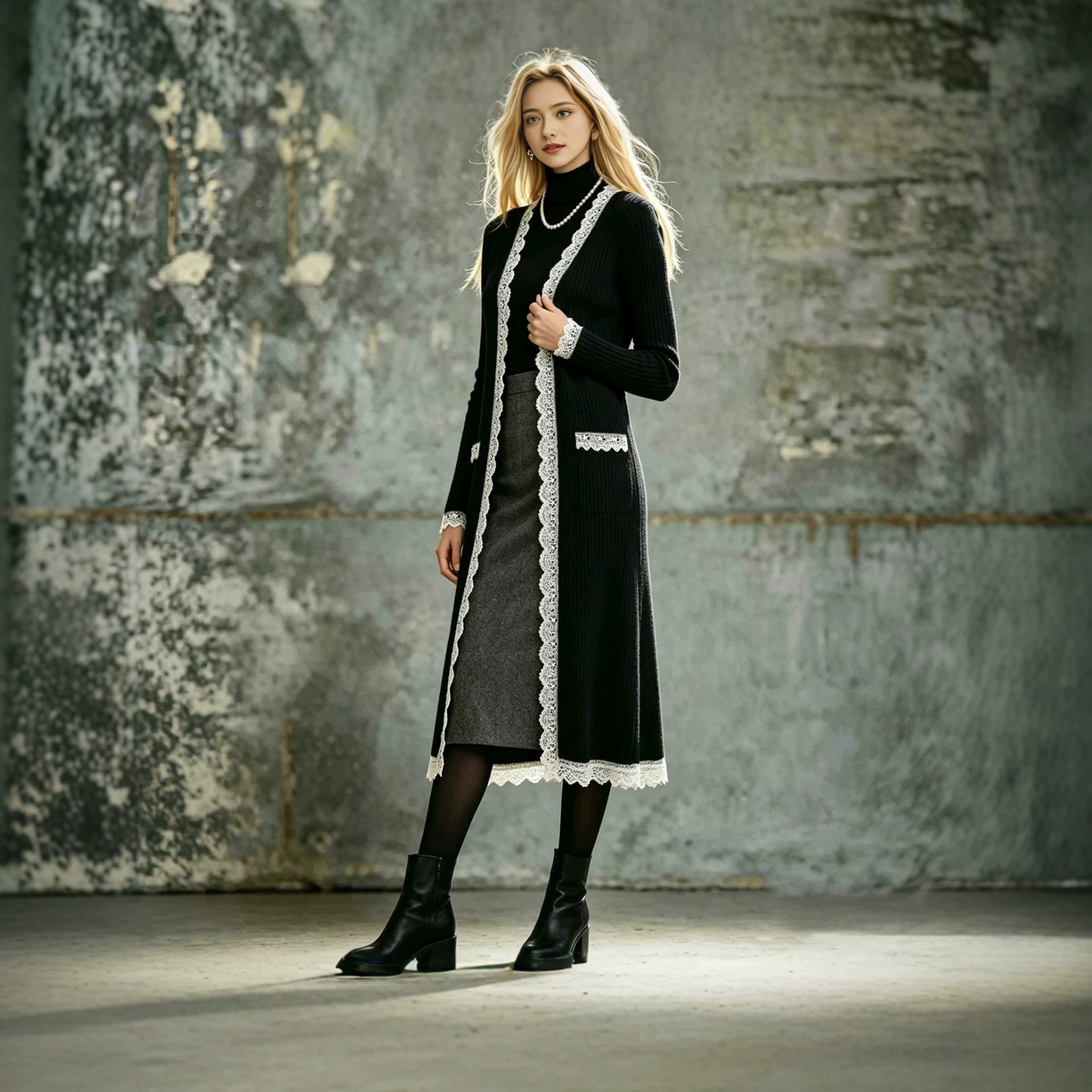 Women's AutumnWinter Knitted Sweater Color-Block Lace Cardigan Coat photo 6