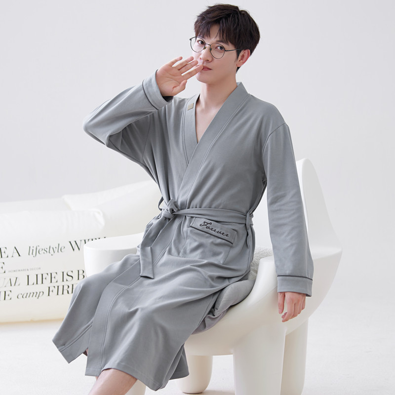 Long-sleeve Mens Home Wear Long And Thin Nightgown photo 7