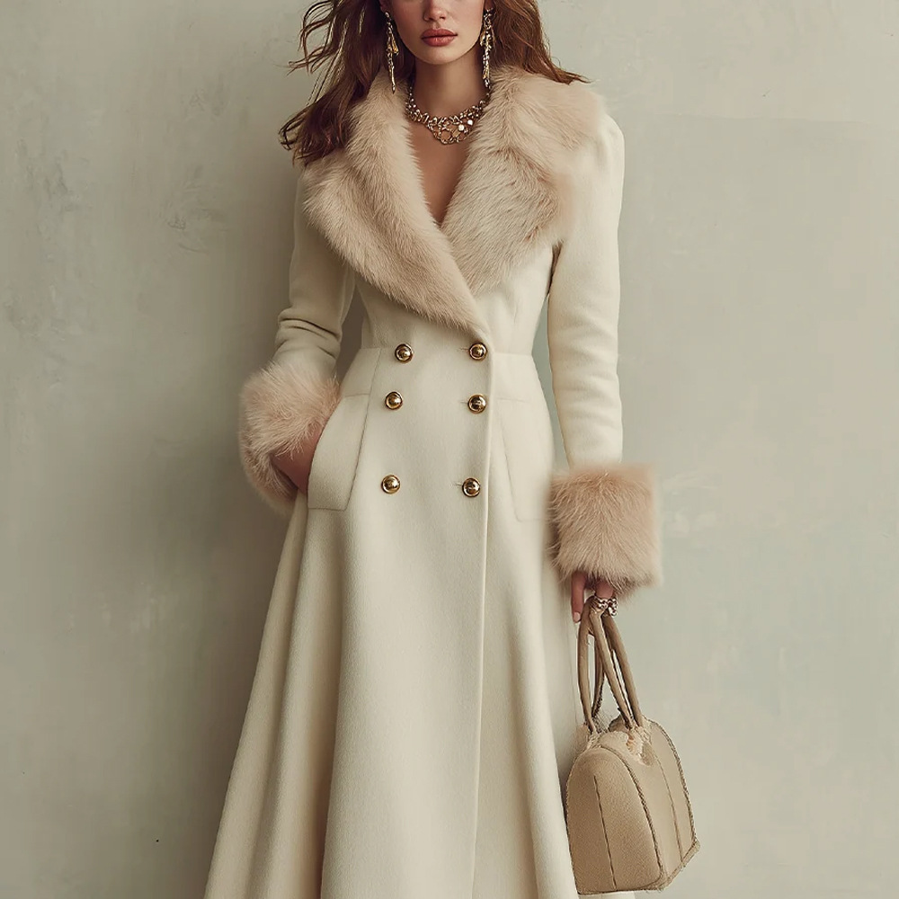 Stylish And Elegant Double-breasted Long Patchwork Trench Coat photo 4