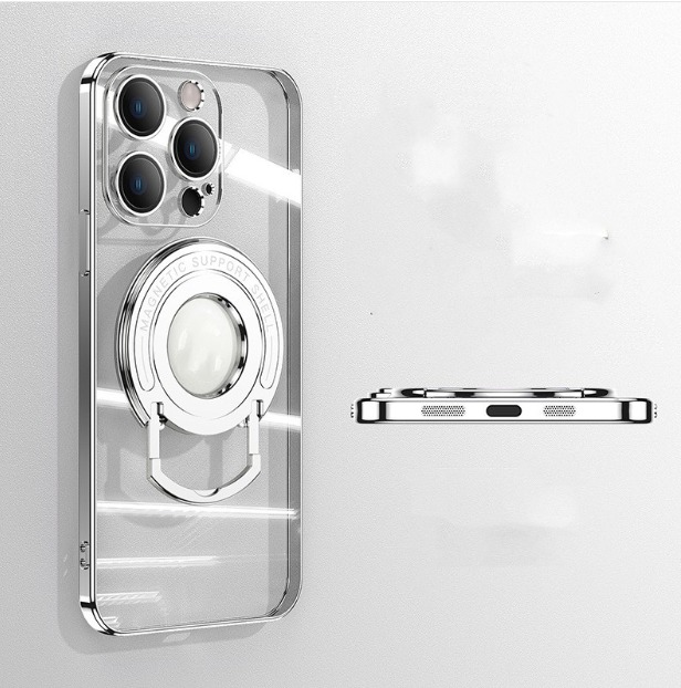 Iphone15 Pull Rod Magnetic Suction Phone Case Electroplating 14 Invisible Bracket 13ProMax Transparent Soft Cover photo 5