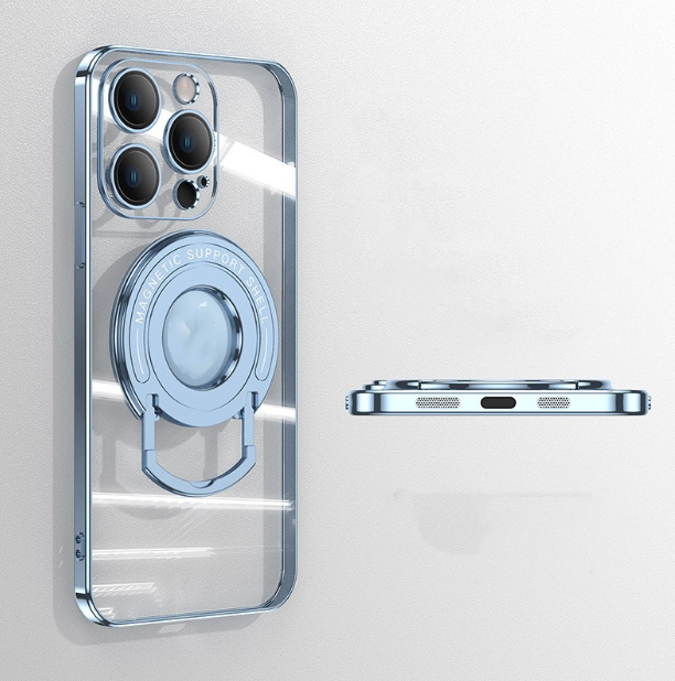 Iphone15 Pull Rod Magnetic Suction Phone Case Electroplating 14 Invisible Bracket 13ProMax Transparent Soft Cover photo 4