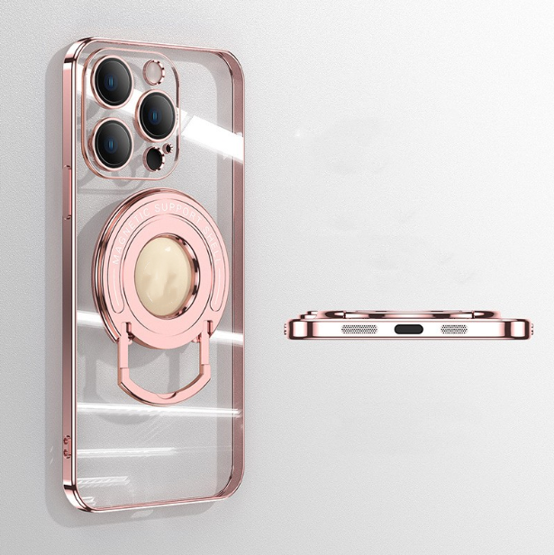 Iphone15 Pull Rod Magnetic Suction Phone Case Electroplating 14 Invisible Bracket 13ProMax Transparent Soft Cover photo 3