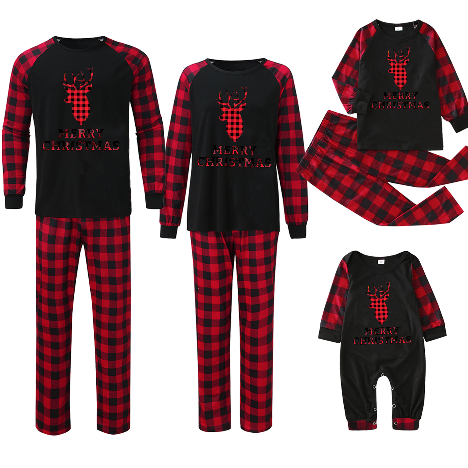 Plaid Stitching Printing Christmas Homewear Parent-child Suit photo 6