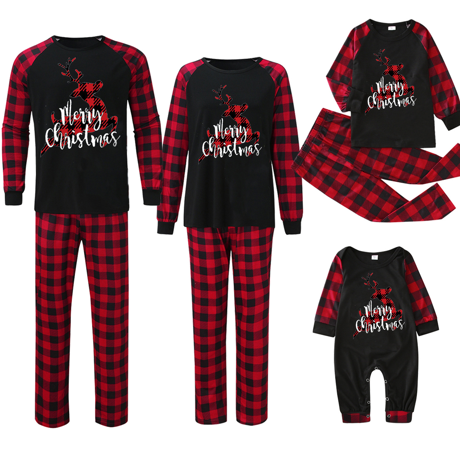 Plaid Stitching Printing Christmas Homewear Parent-child Suit photo 7