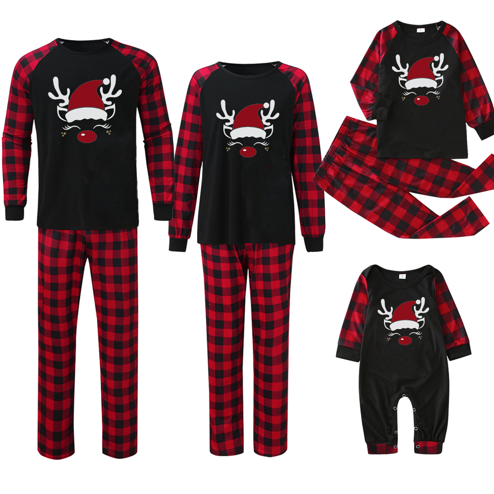 Plaid Stitching Printing Christmas Homewear Parent-child Suit photo 7