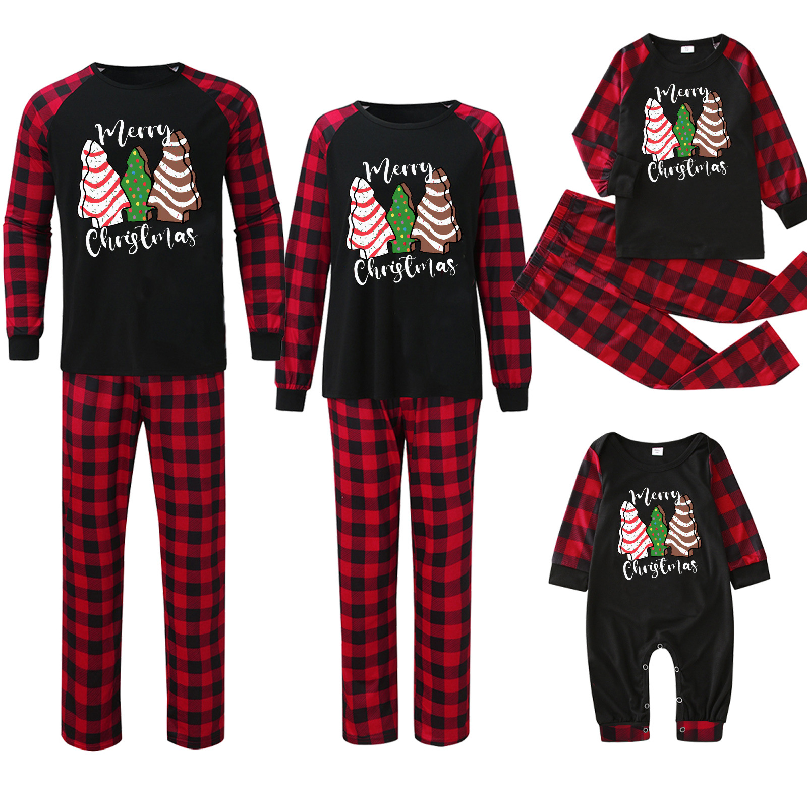 Plaid Stitching Printing Christmas Homewear Parent-child Suit photo 4
