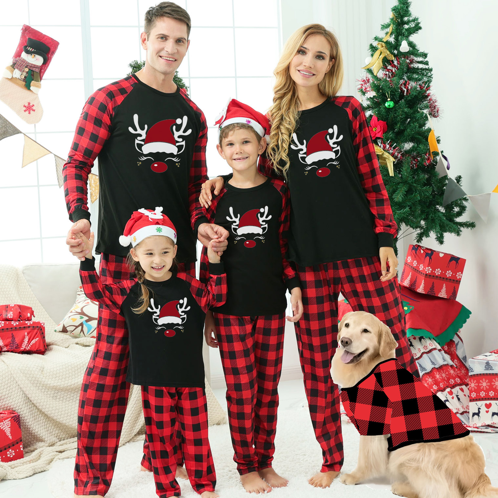 Plaid Stitching Printing Christmas Homewear Parent-child Suit photo 5