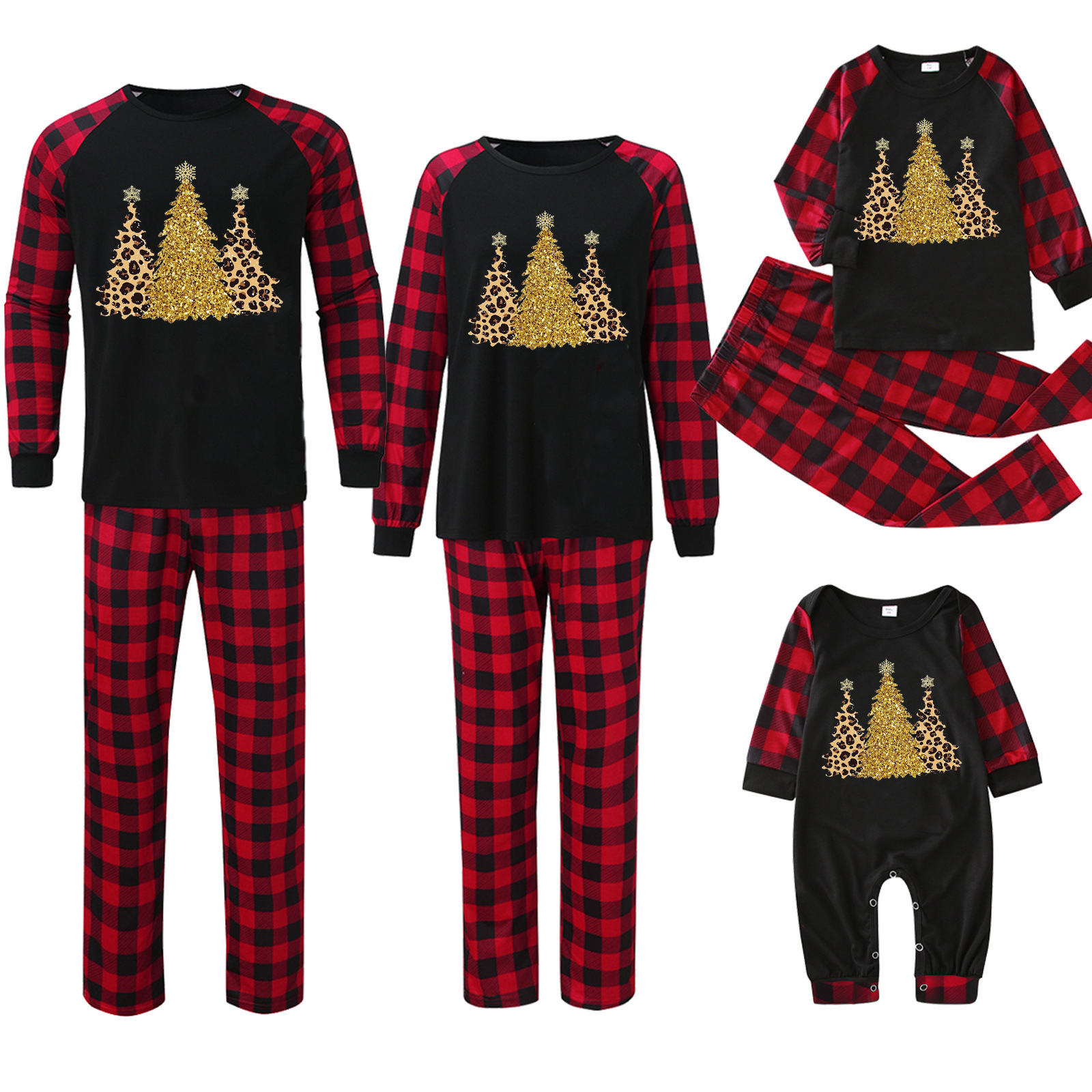 Plaid Stitching Printing Christmas Homewear Parent-child Suit photo 3