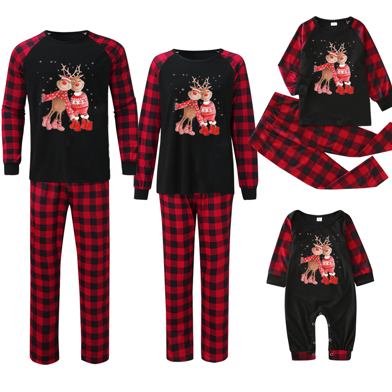 Plaid Stitching Printing Christmas Homewear Parent-child Suit photo 4