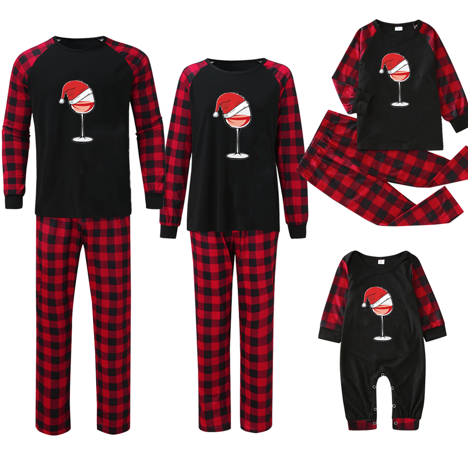 Plaid Stitching Printing Christmas Homewear Parent-child Suit photo 2