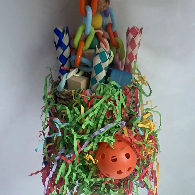 Large Parrot Halloween Shaped Chew Nut Colored Paper Grass Woven Puzzle Bird Toy photo 2