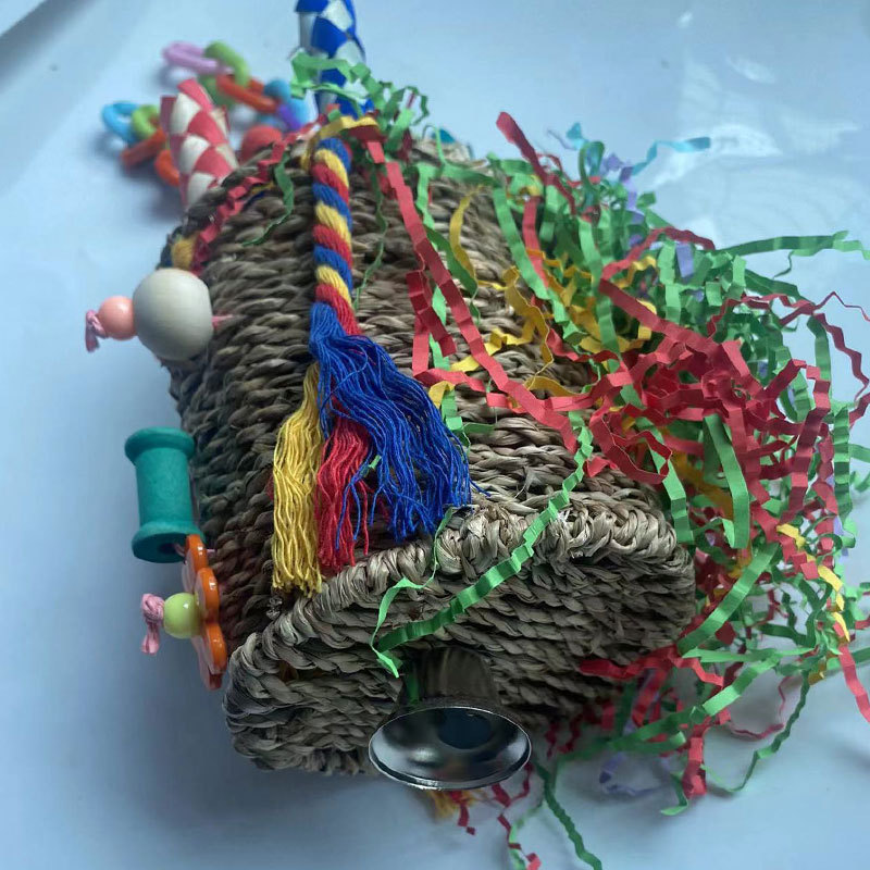 Large Parrot Halloween Shaped Chew Nut Colored Paper Grass Woven Puzzle Bird Toy photo 4