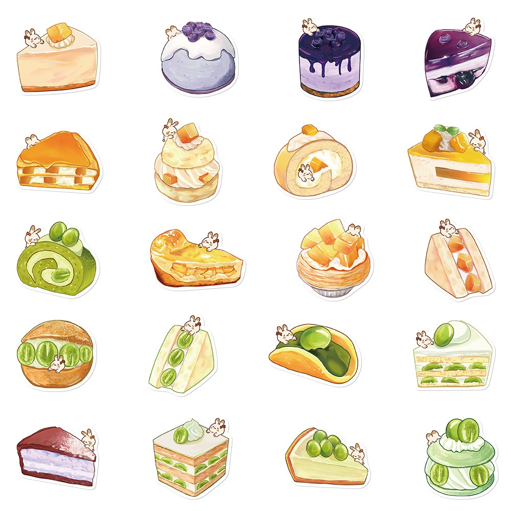 40 Original Hand-painted Cartoon Dessert Painting Phone Case Journal Book Computer IPad Water Cup Decorative Stickers photo 6