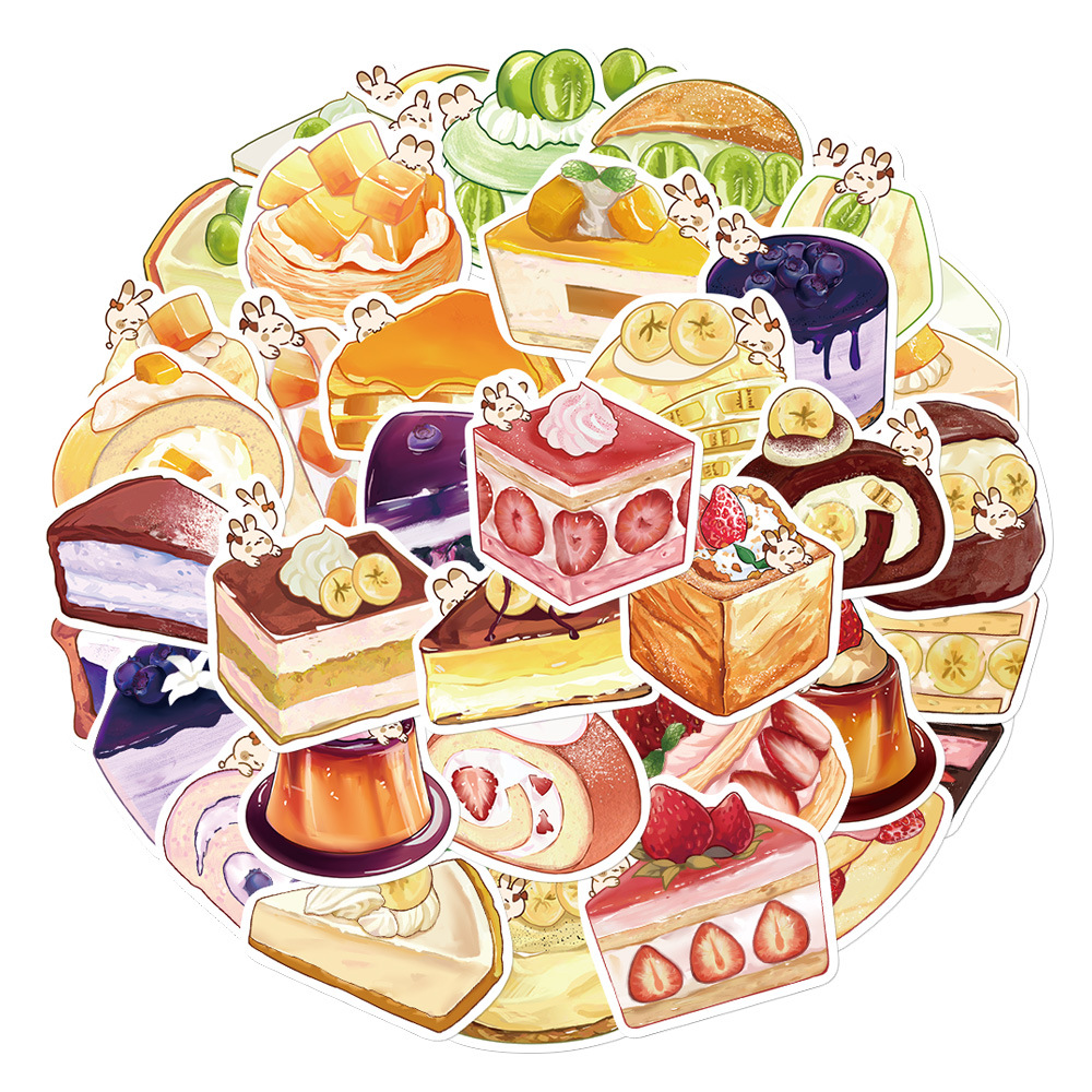 40 Original Hand-painted Cartoon Dessert Painting Phone Case Journal Book Computer IPad Water Cup Decorative Stickers photo 5