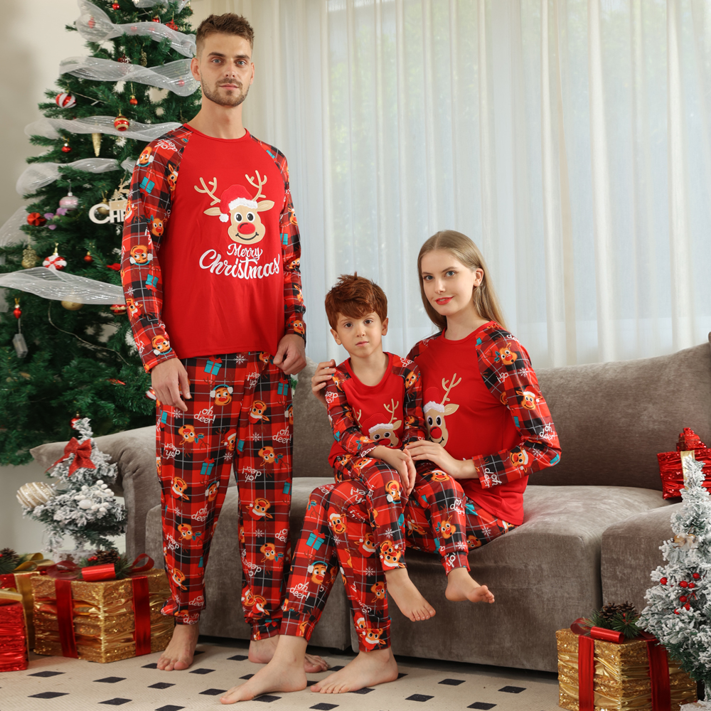 European And American Long Sleeve Home Wear Printed Plaid Christmas Suit photo 1