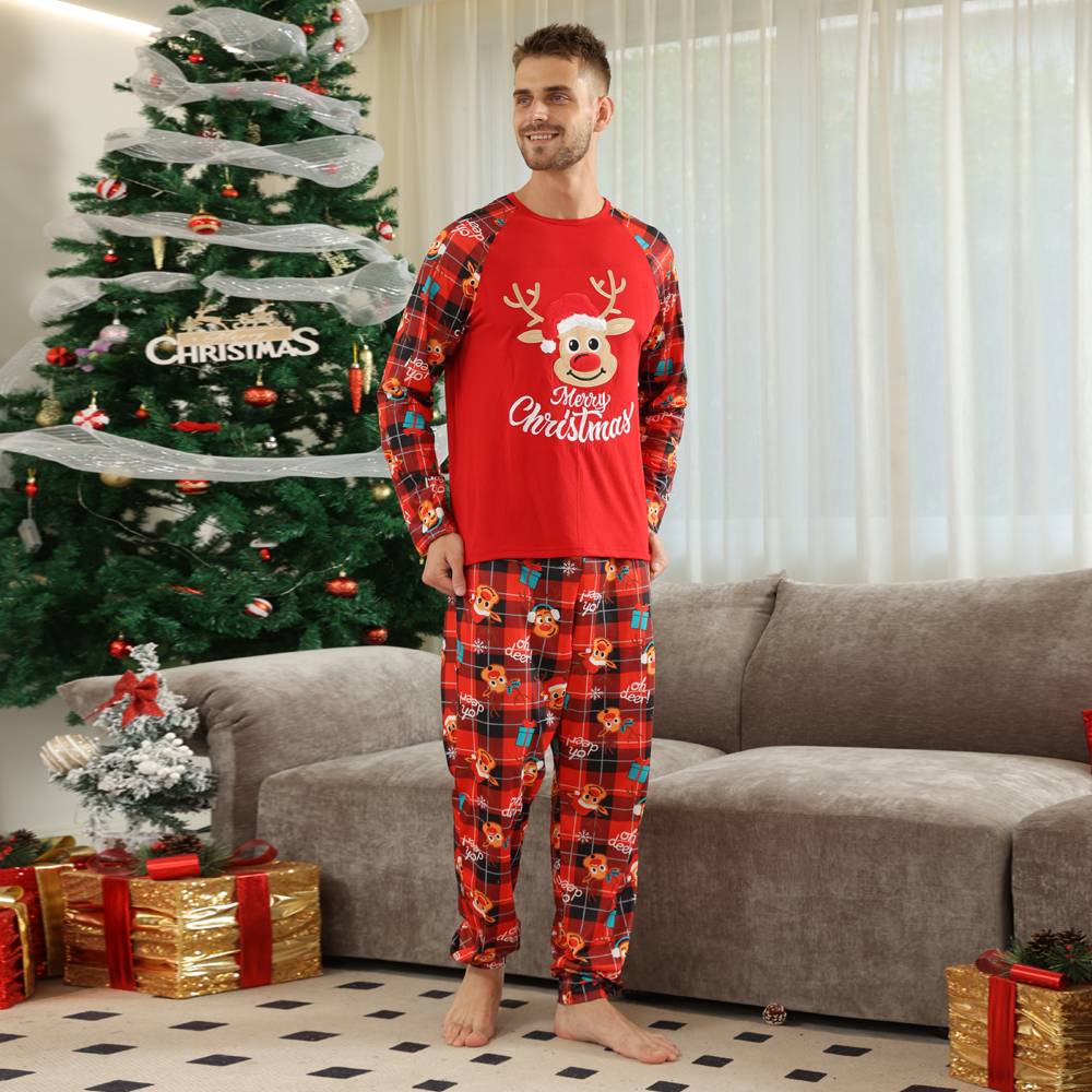 European And American Long Sleeve Home Wear Printed Plaid Christmas Suit photo 2