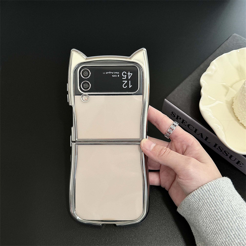 Ins Electroplating Edge Cat Ear Transparent Folding Phone Case photo 5
