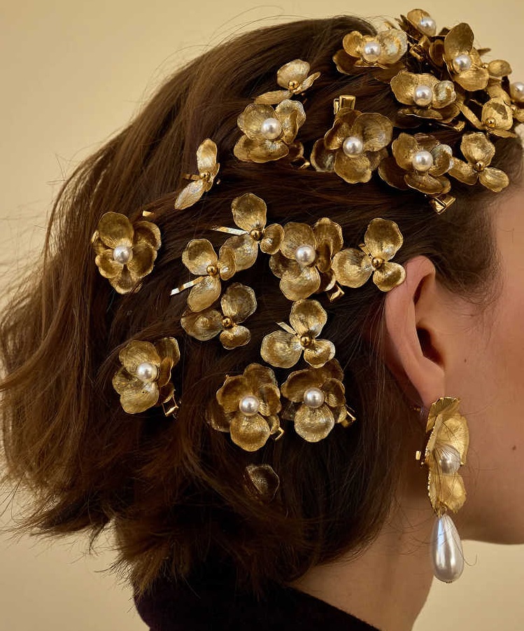 Gold Flower Pearl Barrettes Fashion Bridal Hair Accessories photo 5