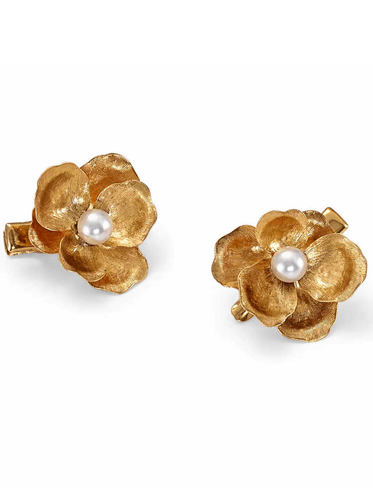 Gold Flower Pearl Barrettes Fashion Bridal Hair Accessories photo 3