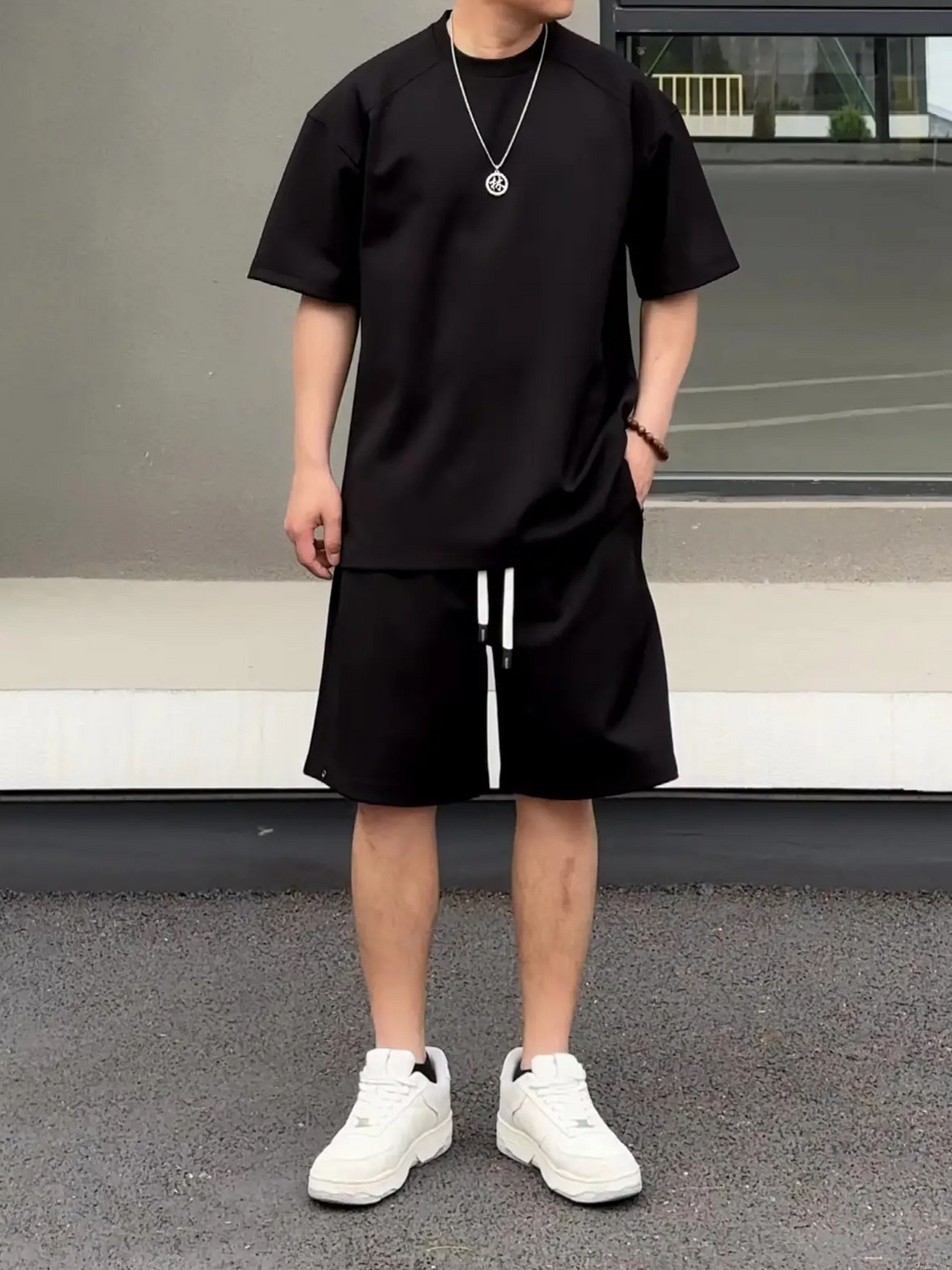 Simple Loose Couple Style Short-sleeved Shorts Two-piece Suit photo 3