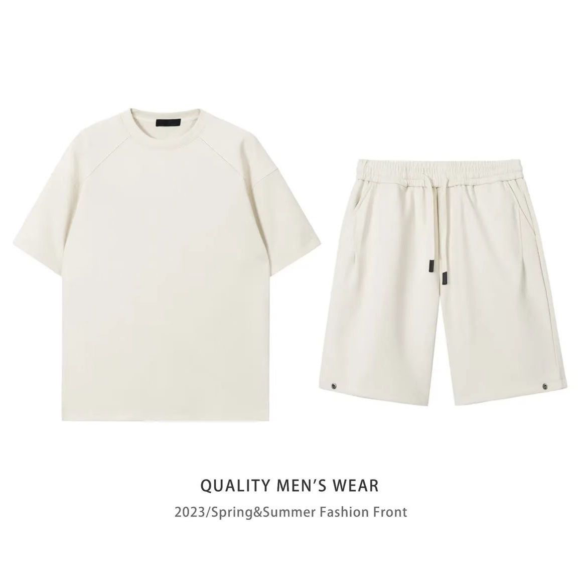 Simple Loose Couple Style Short-sleeved Shorts Two-piece Suit photo 4