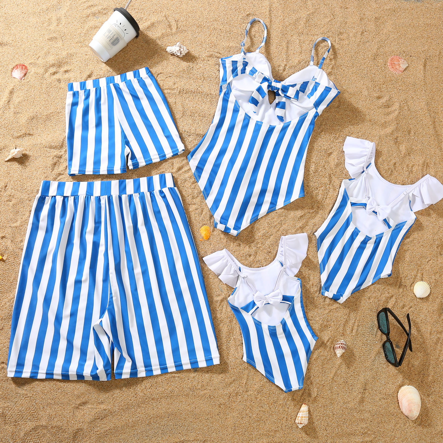 Parent-child Bikini Blue And White Stripe Swimsuit photo 7