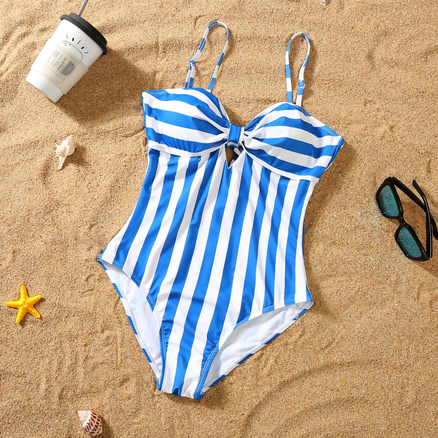 Parent-child Bikini Blue And White Stripe Swimsuit photo 5